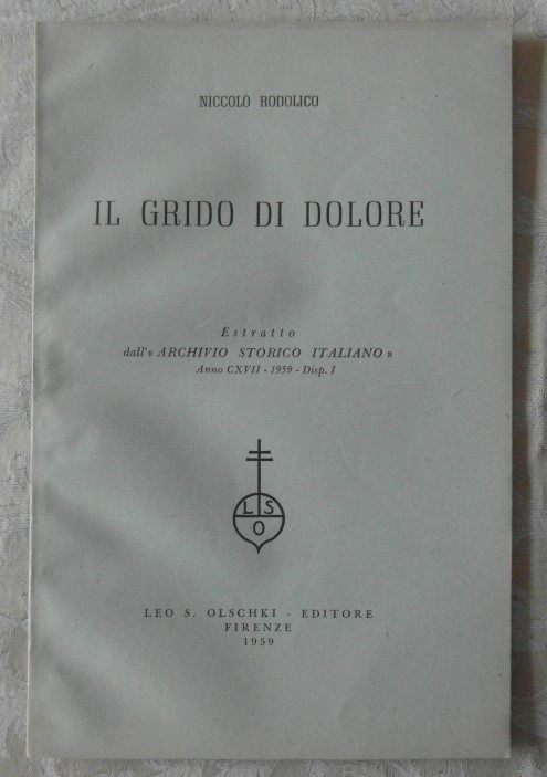 Rodolico Niccolò IL GRIDO DI DOLORE. - Copertina