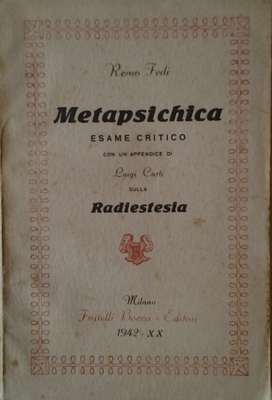 Fedi Remo METAPSICHICA. ESAME CRITICO. CON UN'... - Copertina