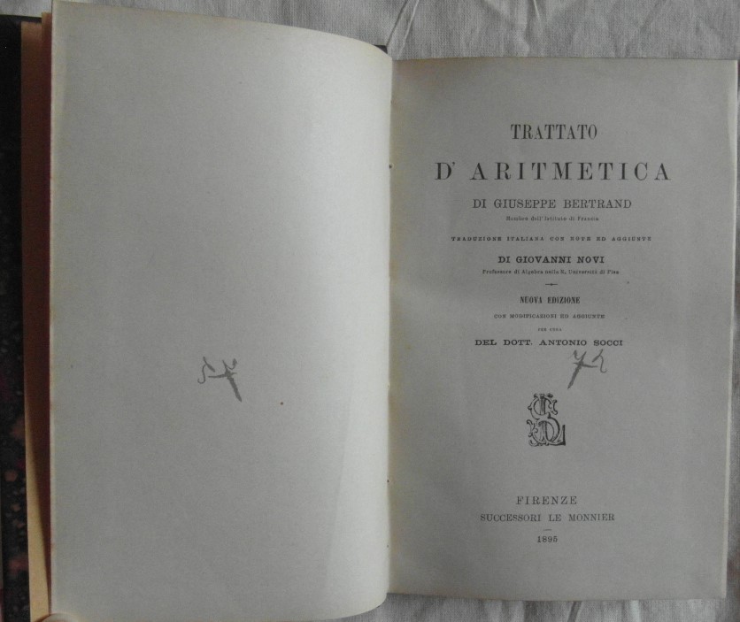 Bertrand Giuseppe TRATTATO D'ARITMETICA DI ... - Copertina