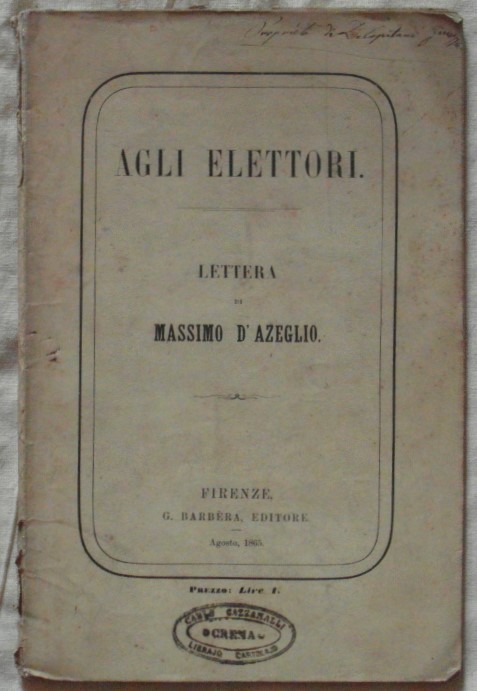 D'AZEGLIO MASSIMO AGLI ELETTORI. LETTERA DI ... - Copertina