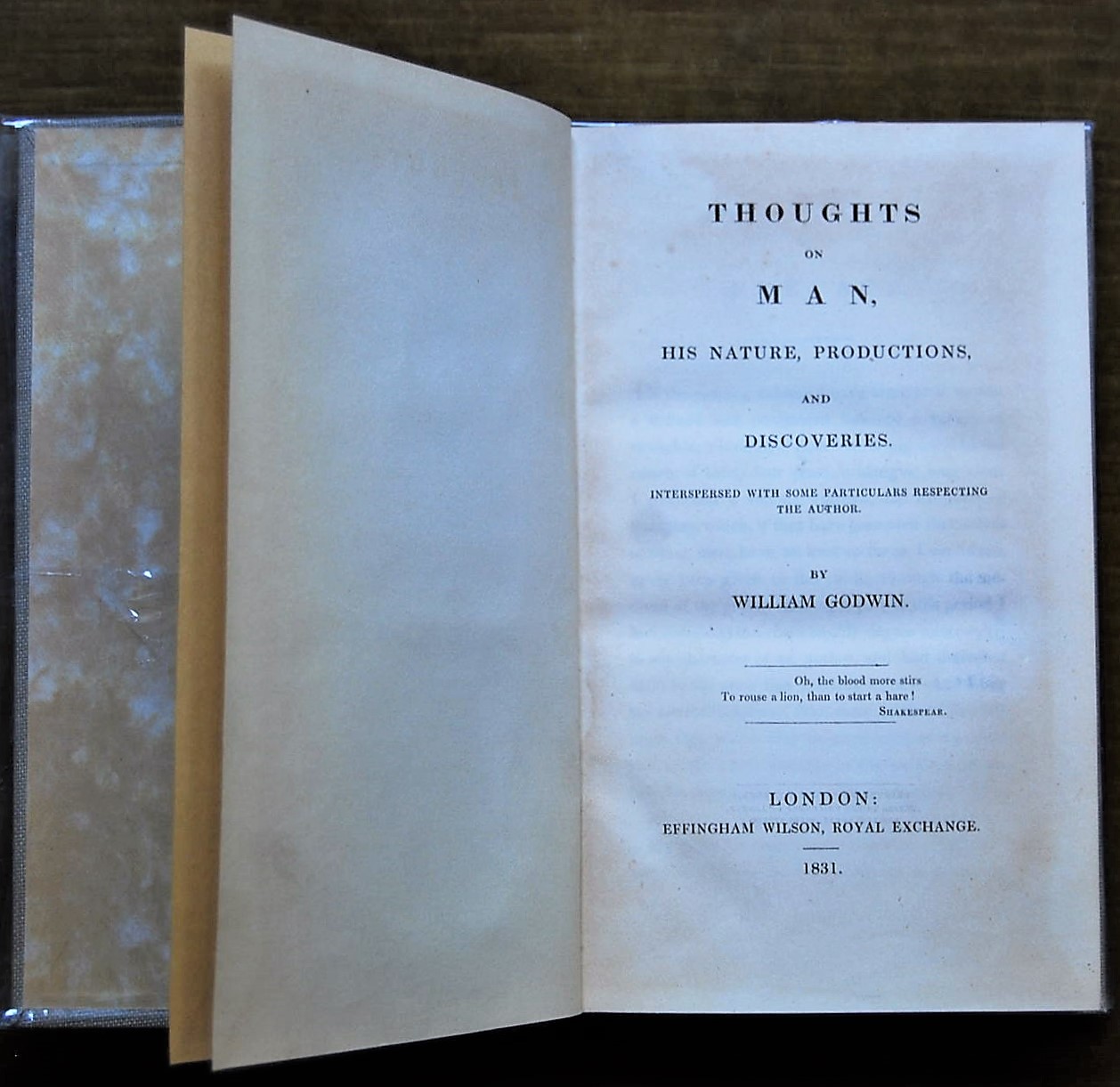 Godwin William THOUGHTS ON MAN. HIS NATURE, ... - Copertina