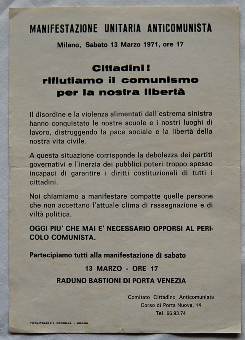  MANIFESTAZIONE UNITARIA ANTICOMUNISTA. - Copertina