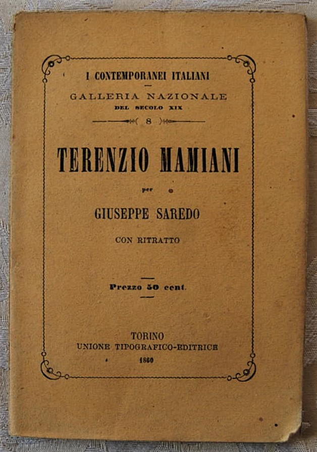 Saredo Giuseppe TERENZIO MAMIANI. - Copertina