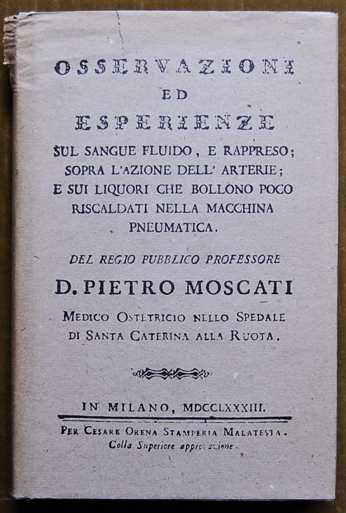 Moscati Pietro OSSERVAZIONI ED ESPERIENZE SUL ... - Copertina