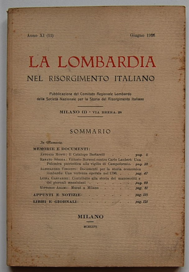  LA LOMBARDIA NEL RISORGIMENTO ITALIANO. ANNO XI. ... - Copertina