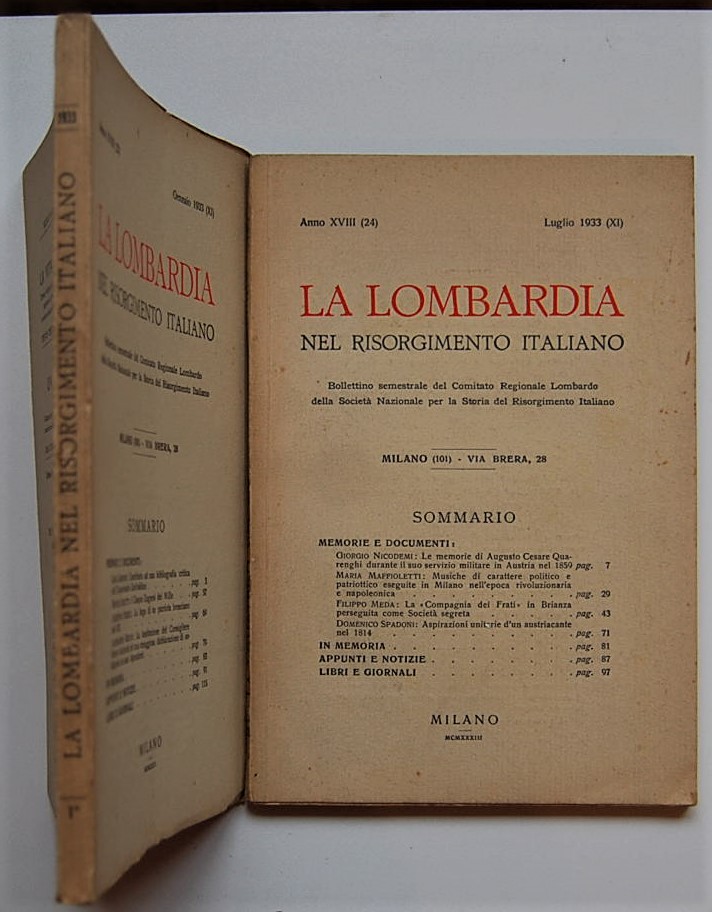  LA LOMBARDIA NEL RISORGIMENTO ITALIANO. ANNO ... - Copertina