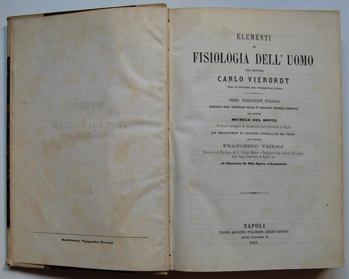 Vierordt Carlo ELEMENTI DI FISIOLOGIA DELL'UOMO. - Copertina