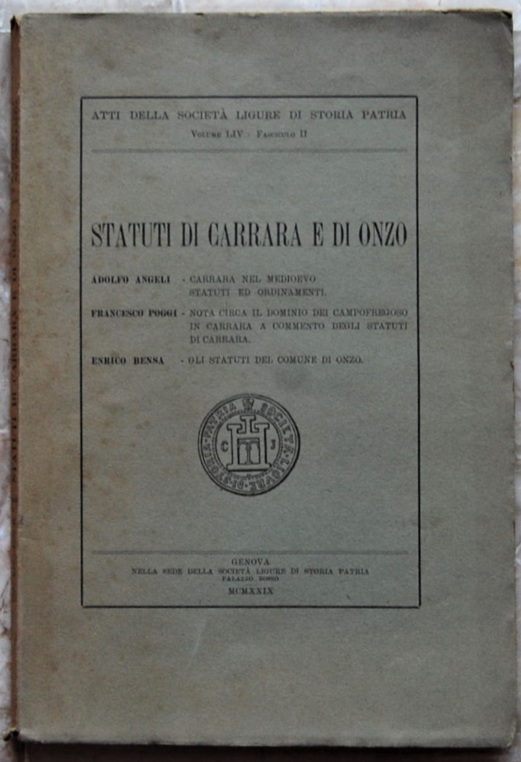  STATUTI DI CARRARA E DI ONZO. - Copertina