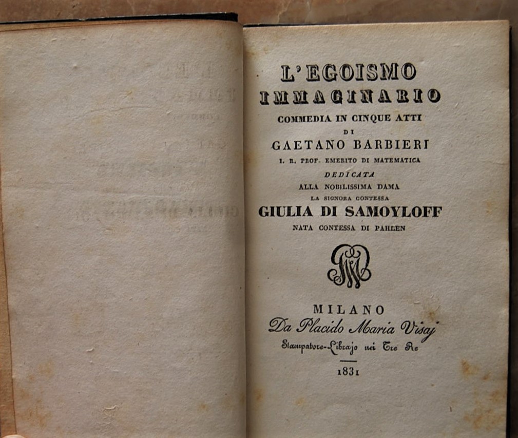 Barbieri Gaetano L'EGOISMO IMMAGINARIO. COMMEDIA ... - Copertina