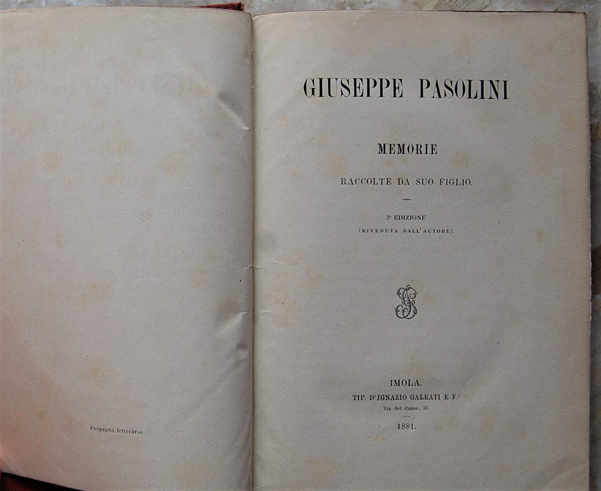  GIUSEPPE PASOLINI. MEMORIE. RACCOLTE DA SUO ... - Copertina