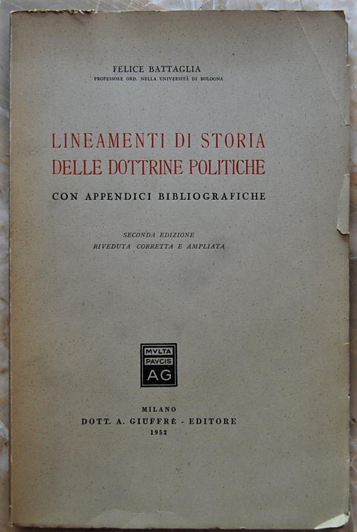 Battaglia Felice LINEAMENTI DI STORIA DELLE ... - Copertina