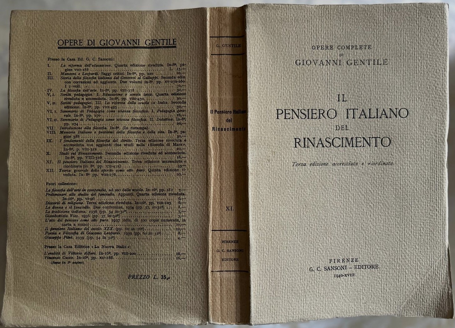 Gentile Giovanni IL PENSIERO ITALIANO DEL ... - Copertina