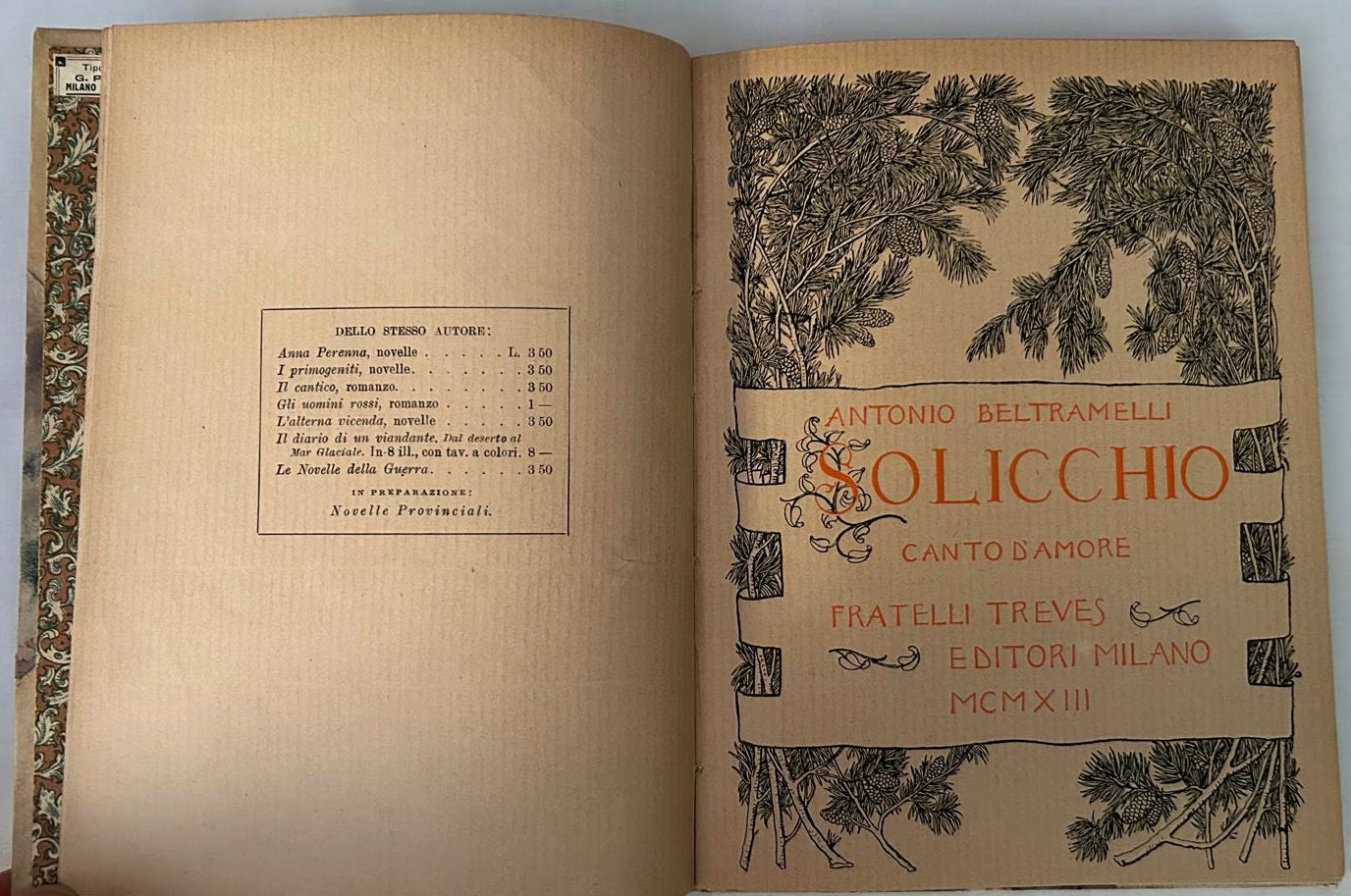 Beltramelli Antonio SOLICCHIO. CANTO D'AMORE. - Copertina
