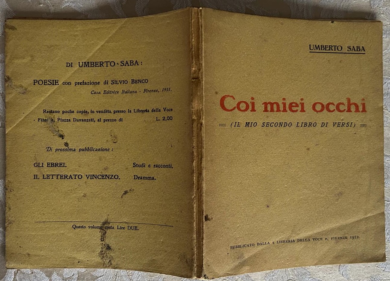 Saba Umberto COI MIEI OCCHI. IL MIO SECONDO LIBRO ... - Copertina