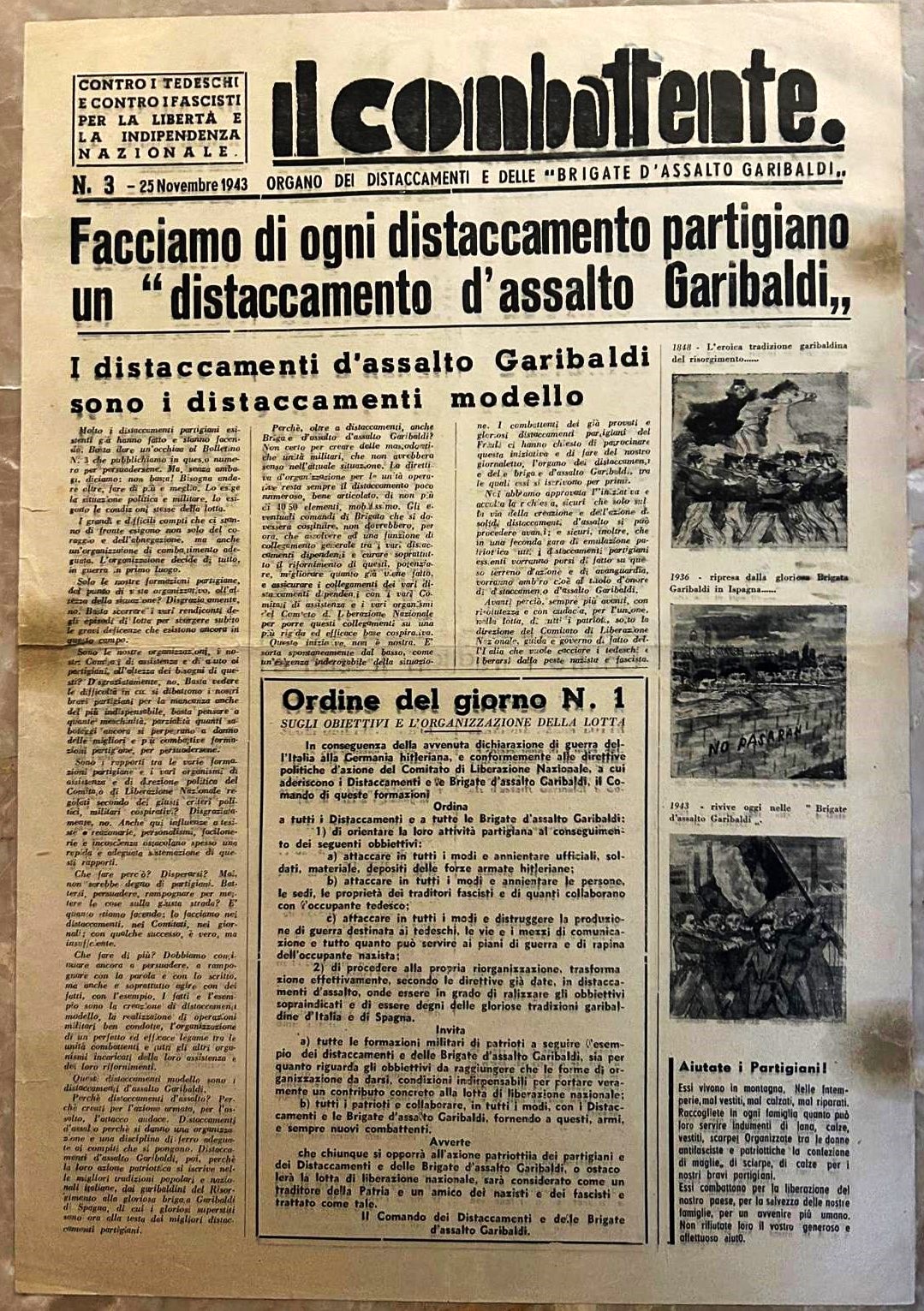  IL COMBATTENTE. 25 NOVEMBRE 1943. NUMERO 3. - Copertina