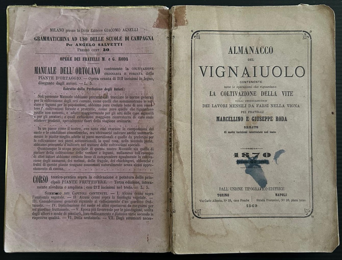 Roda M. Roda G. ALMANACCO DEL VIGNAIUOLO. - Copertina