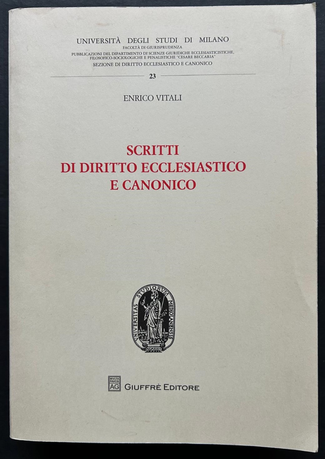 Vitali E. SCRITTI DI DIRITTO ECCLESIASTICO E ... - Copertina